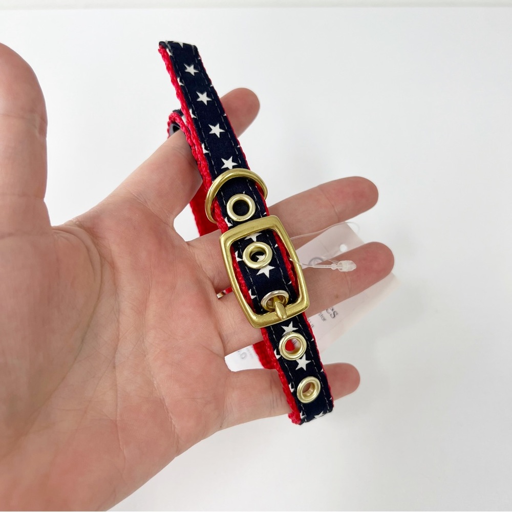 Lauren James Seersucker Dog Collar Navy Star Small Patriotic‎